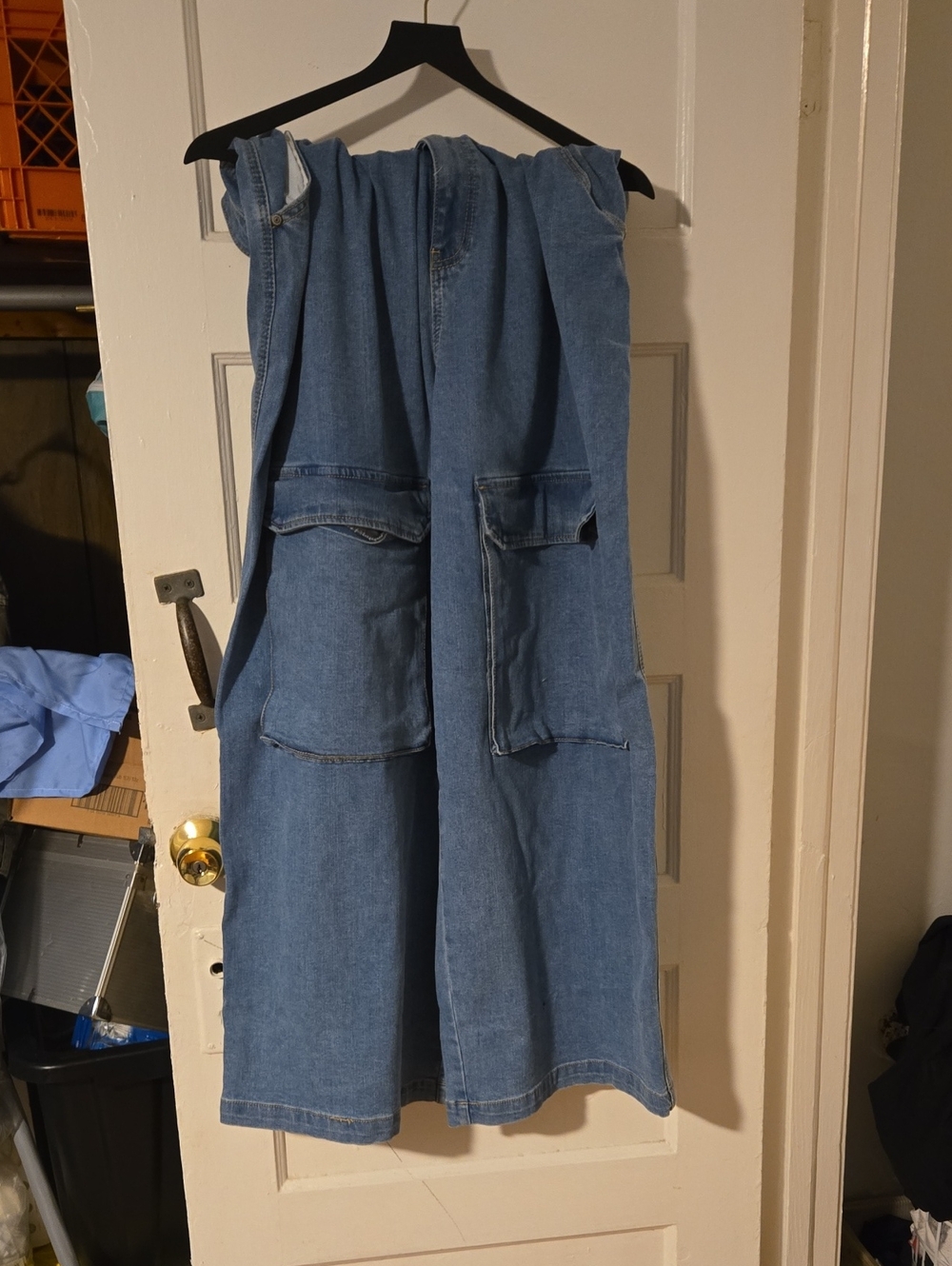 Eloquii Light Blue Denim Overalls with Front Patch Pockets